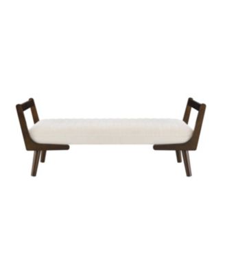 52" Mid Century Bench with Walnut Wood Leg, Channeled Upholstered Footrest Stool