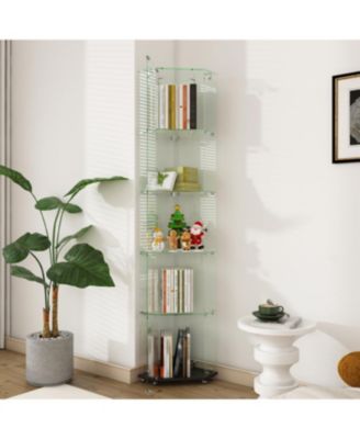  Premium 5-Tier Diamond Glass Display Case with 5 LED Modes