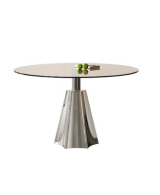 Compact 35" Round Dining Table, Black Glass Top & Silver Base