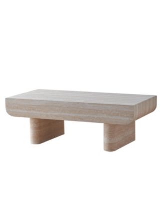 Coffee Table with Faux Marble Tabletop & Fluted Drawer