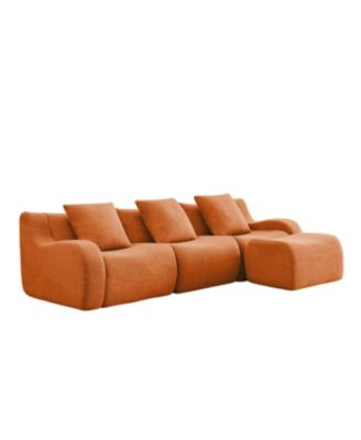Streamdale Boneless Sofa, 3 Seat Teddy Fabric, Anti-Slip, No Assembly, Curved Armrests, Orange
