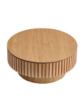 Round Wood Coffee Table with Storage (ASH