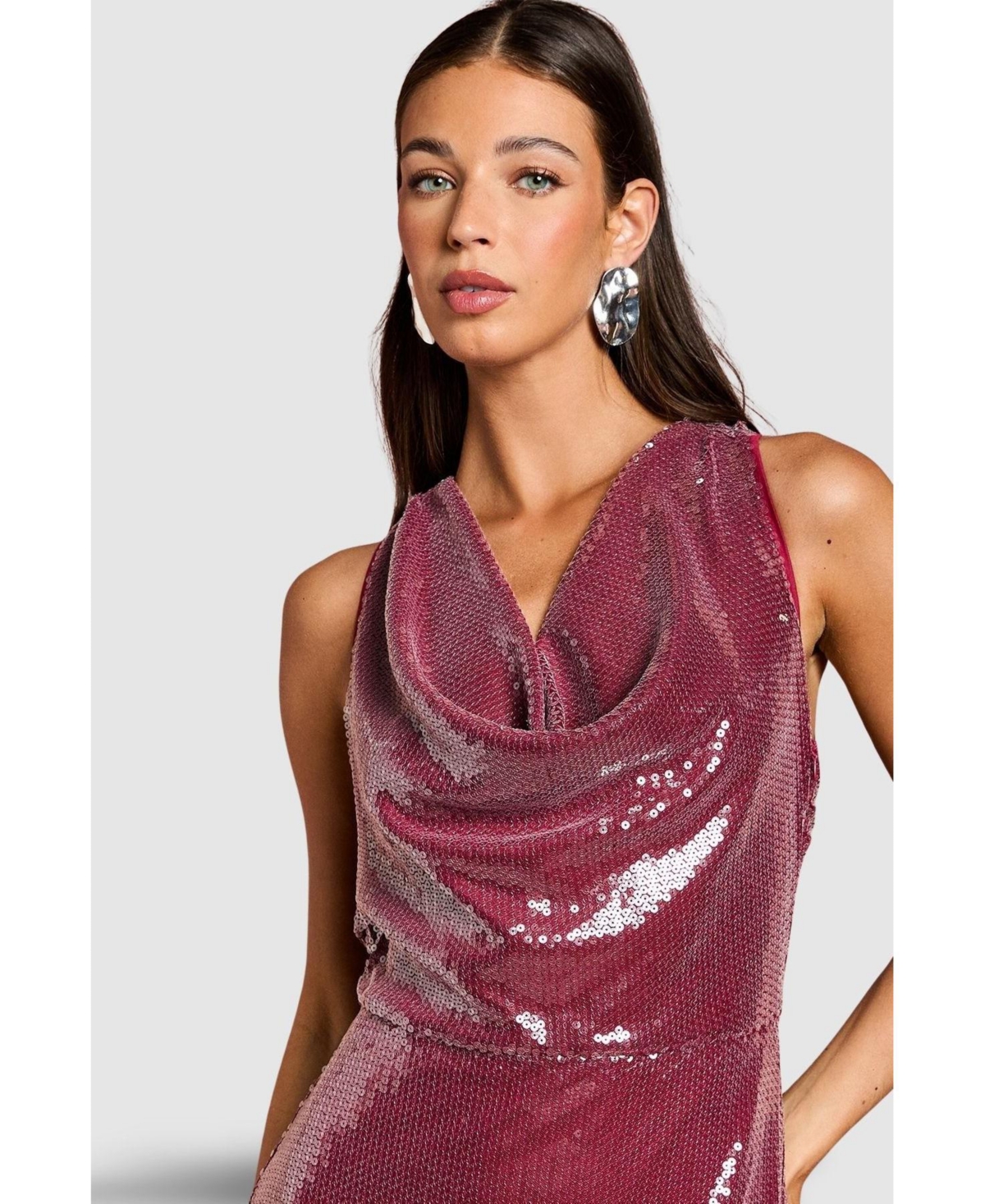 Coast Women's Cowl Front Halter Sequin Maxi Dress