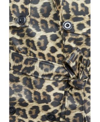 Women's PU Leopard Print Trench Coat