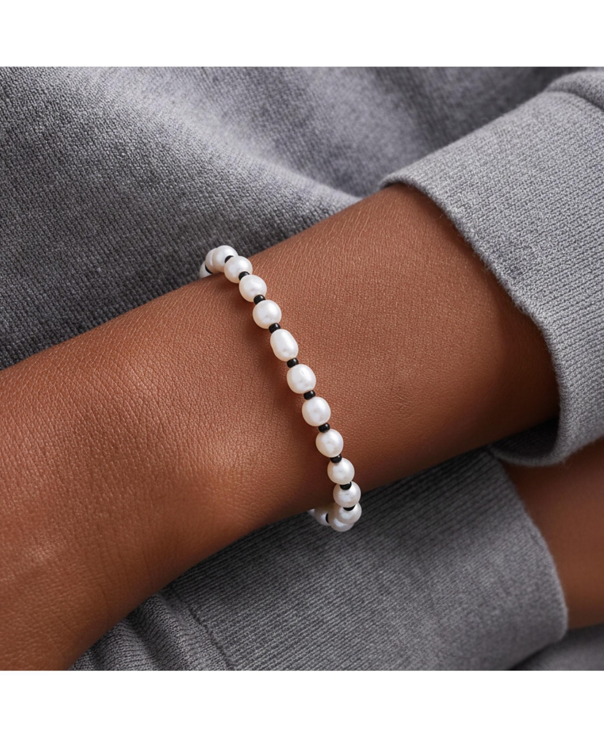 Joey Baby 18K Gold Plated Freshwater Pearl with Black Japanese Beads - Victoria Bracelet 9" For Women and Girls