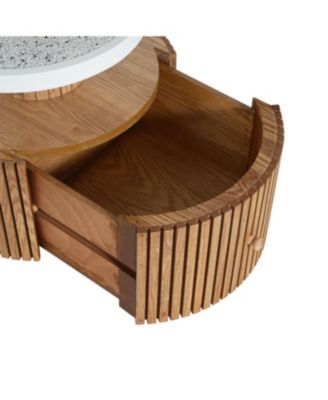  Unique Four-Leaf Clover Side Table with Wood-Grain Base & Storage
