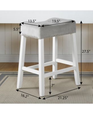  Morovo Set of 2 Velvet Counter Height Stools, Tufted Saddle Seats, Blue