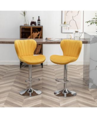 Streamdale Upholstered Adjustable Swivel Barstools in Yellow, Set of 2