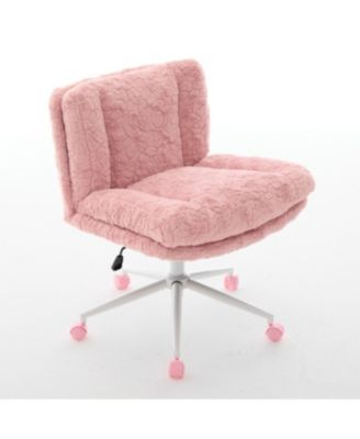 Pink Rabbit Hair Office Chair with Metal Base