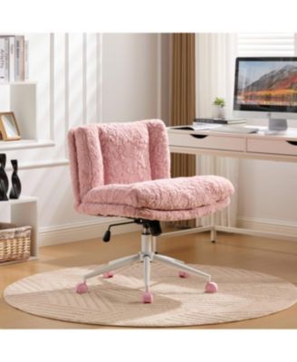 Pink Rabbit Hair Office Chair with Metal Base