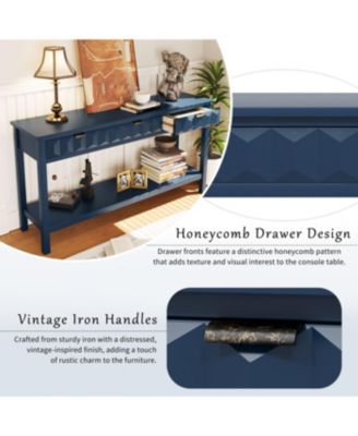 60" Fir Veneer Entryway Table with Honeycomb Fronts & 3 Drawers