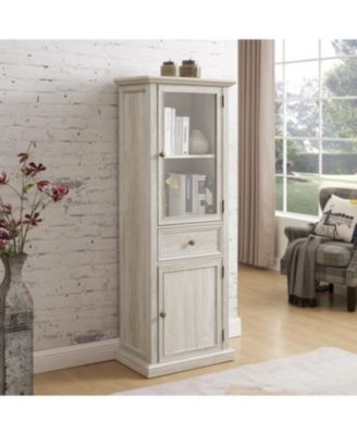 Streamdale Modern Tall Storage Cabinet with Glass Doors & Shelves - White Finish
