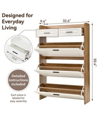Two Drawers, Three-Fold Doors, Large Storage Shoe Cabinet