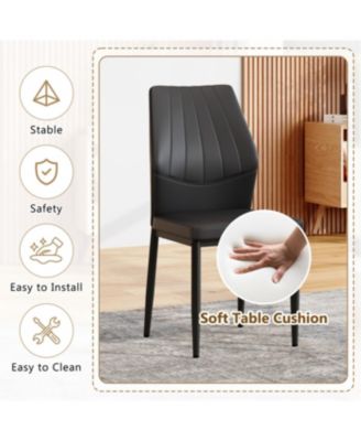 Streamdale Set of 4 Black Dining Chairs, 37" High, Ergonomic PU Backrest