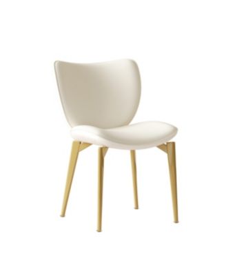  Set of 2 PU leather dining chairs with gold legs and textured backrest.