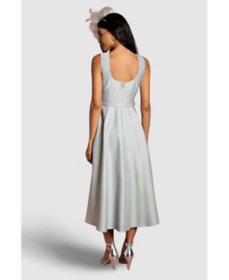 Women's Structured Satin 3D Corsage Midi Dress