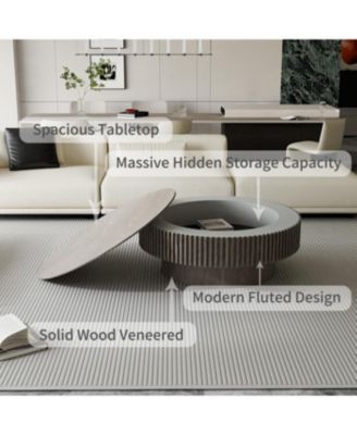 Streamdale Grey Solid Wood Veneered Modern Coffee Table with Storage