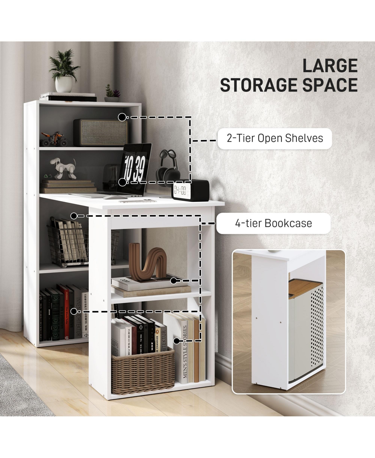 Homcom 47" Home Office Computer Desk with 6-Tier Shelves,