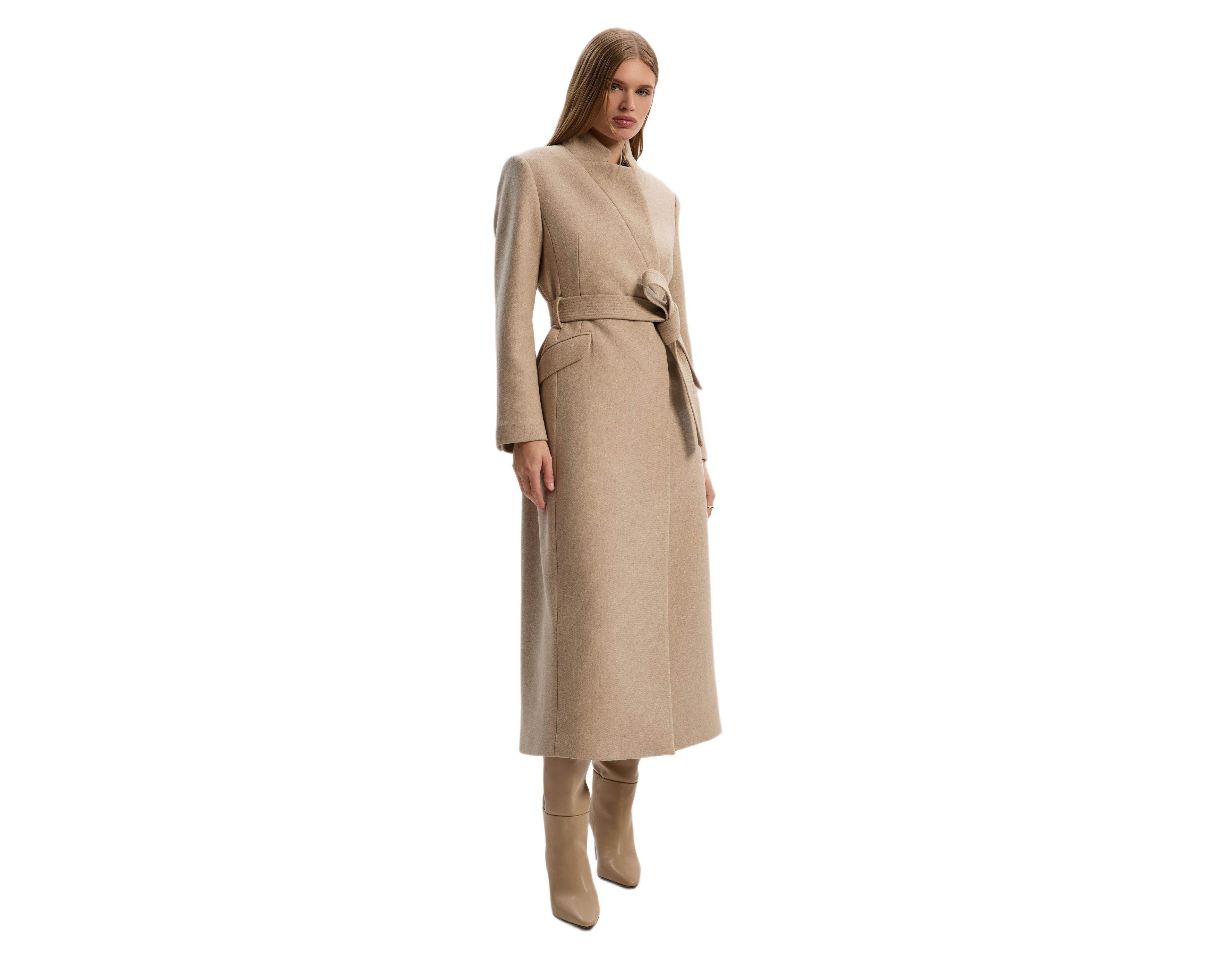 Karen Millen Women's Wool Notch Neck Tailored Maxi Coat