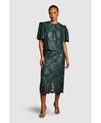 Petite PU Lace Midi Skirt