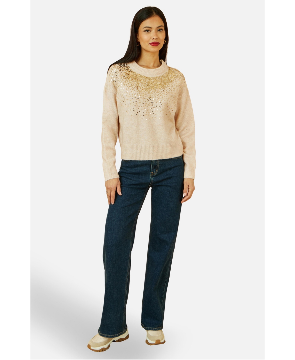 Yumi Women's Relaxed Knitted Sequin Sweater