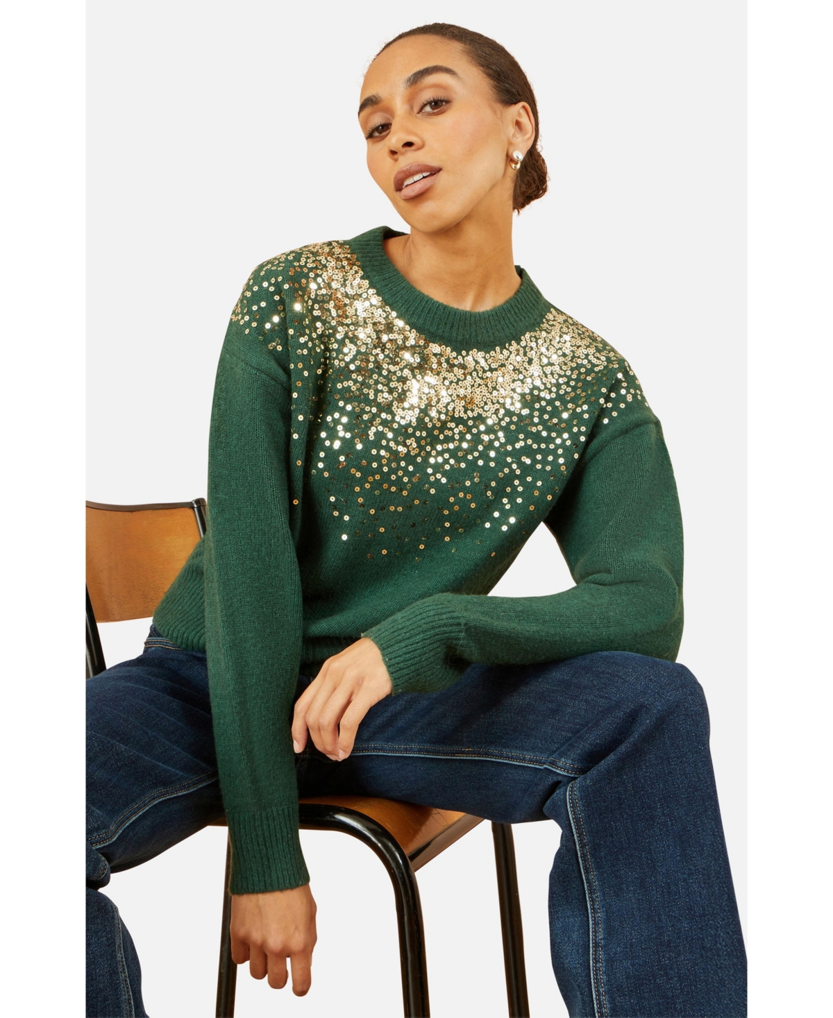 Yumi Women's Relaxed Knitted Sequin Sweater