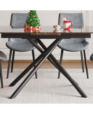 59-inch Expandable Dining Table Set with 4 Gray Chairs, Black Glass Top & X-Base
