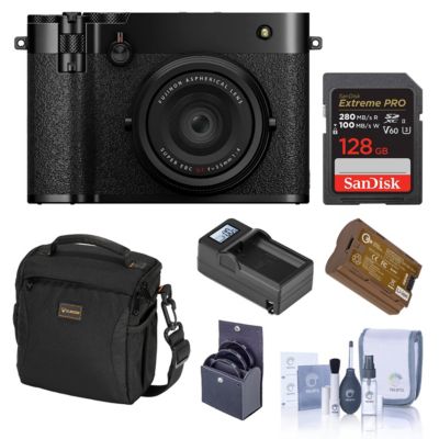 GFX100RF Digital Camera, Bundle with 128GB Memory Card, Shoulder Bag, Extra Battery, Smart Charger Base and Plate, 49mm Filter Kit