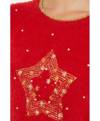 Women's Fluffy Star Holiday Sweater