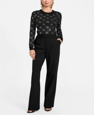 Women's Long-Sleeve Crewneck Rhinestones 4G Sweater