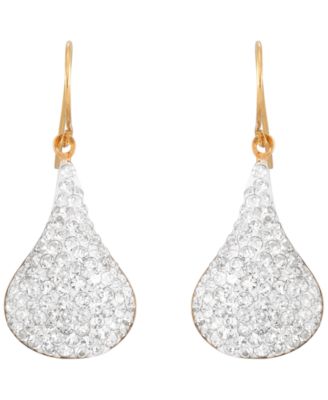 Pave Crystals Teardrop Dangler Earrings in 14k Yellow Gold Over Sterling Silver