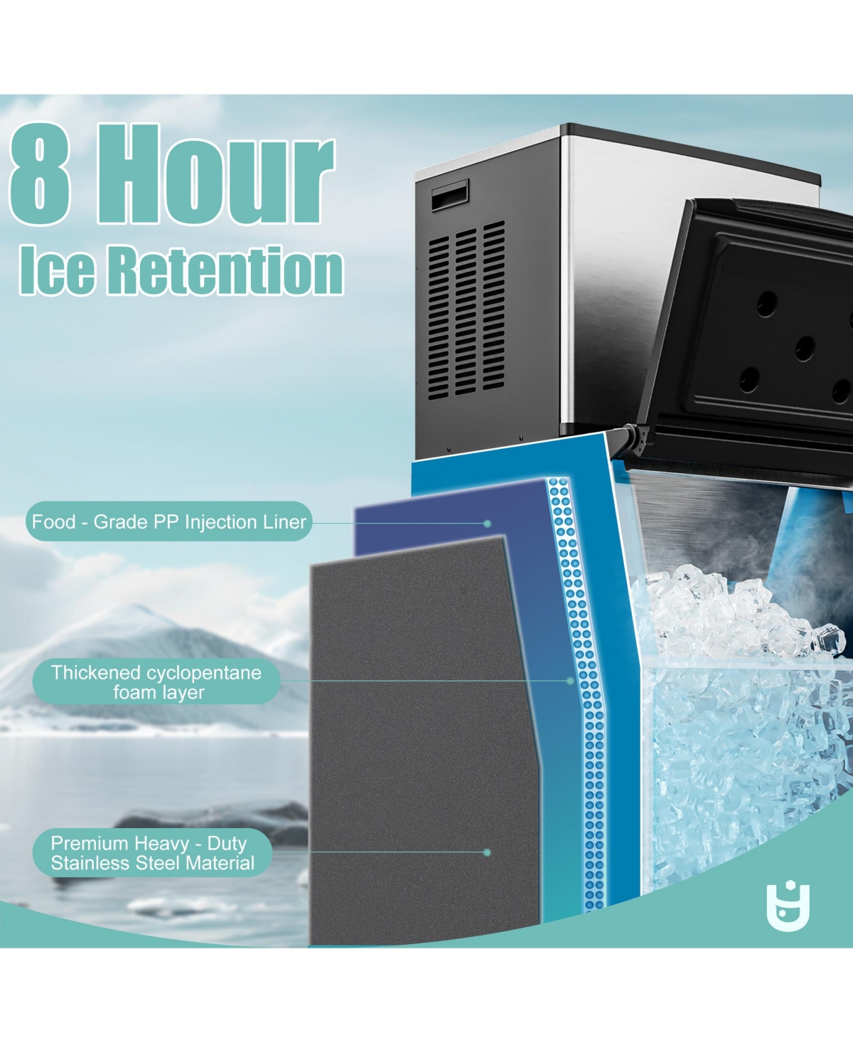 Euhomy 22.2-in 400Lbs/Day Commercial Cubed Ice Maker with Flip-up Door and 250Lbs Ice Storage Capacity