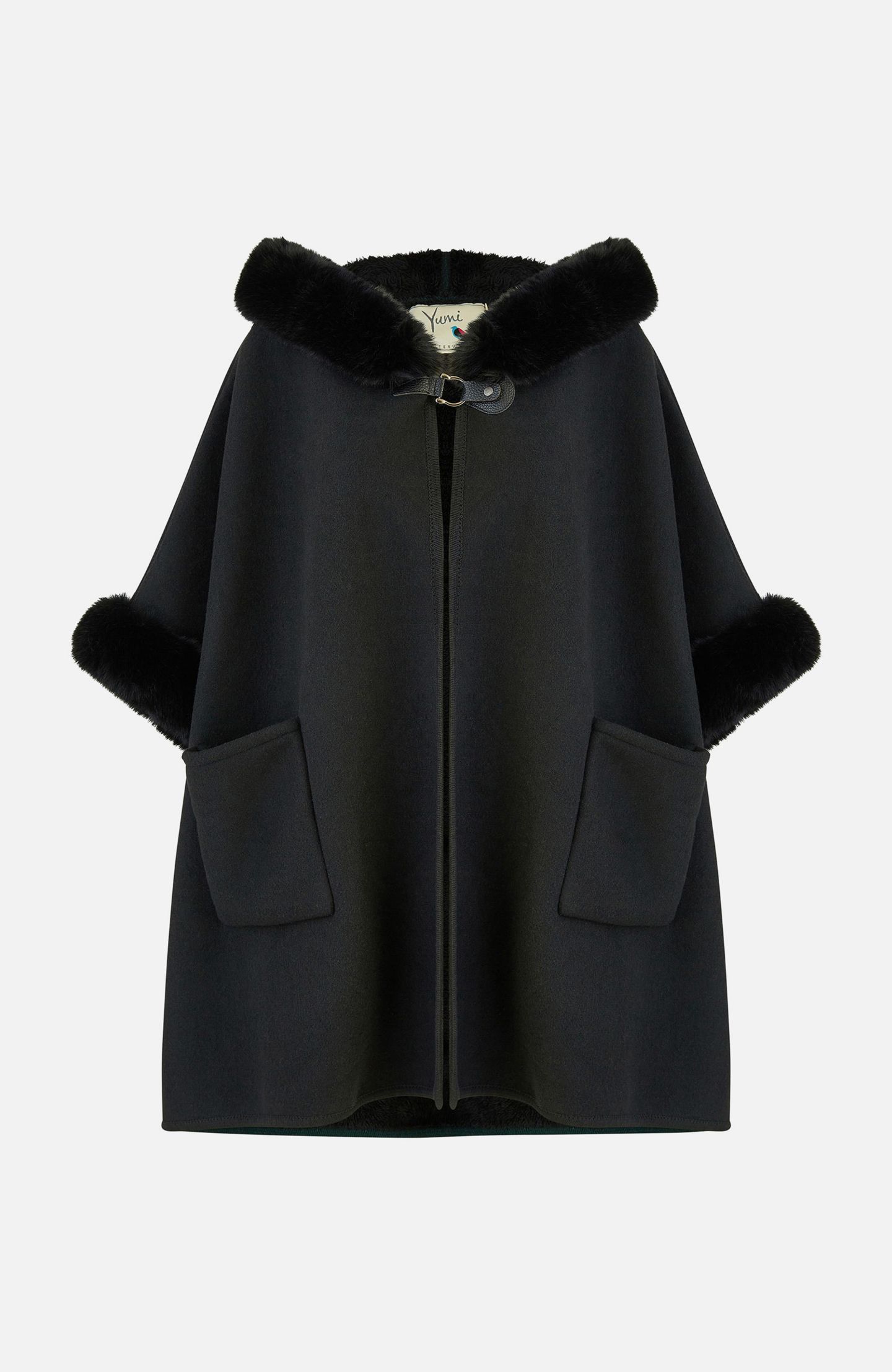 Женская куртка Yumi Hooded Fur Cape, цвет: Чёрный — фото 7