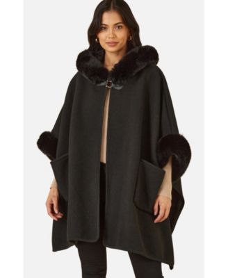 Women's Hooded Fur Cape Jacket