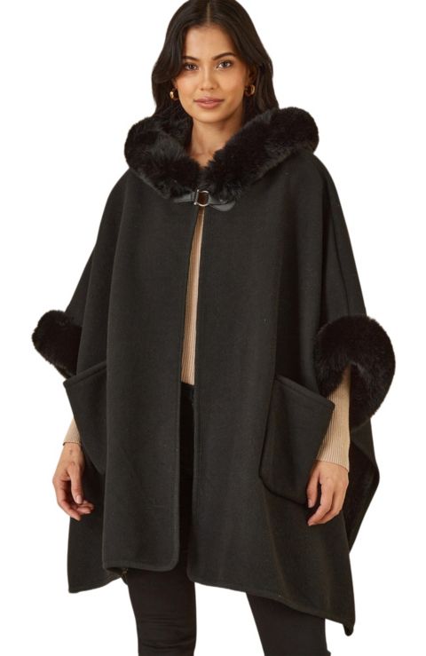 Женские куртки Yumi Hooded Fur Cape Jacket