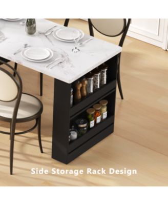 Fluted Kitchen Island with Extendable Dining Table, Power Outlet & Storage