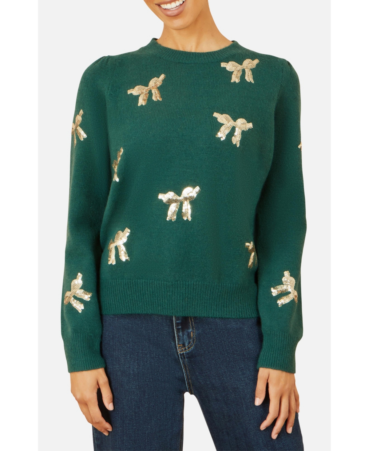 Yumi Women's Sequin Applique Bow Sweater