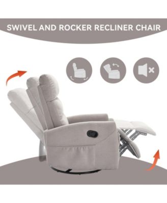 Manual Recliner Chair with Rocker and Swivel in Fabric, Upholstered Accent Chair for Living Room