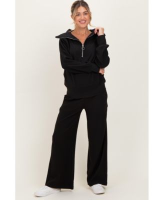 Maternity Ribbed Half Zip Pullover Wide Leg Pant Set