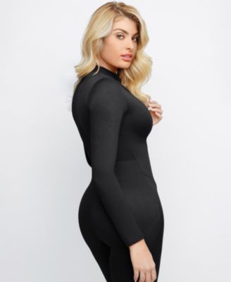 Women's Shapewear Long Sleeve Mock Neck Zip Front Sculpting Jumpsuit