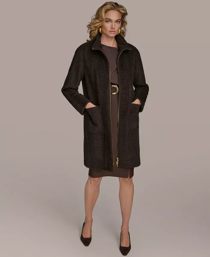 Women's Zip Front High Collared Coat - thumbnail 10