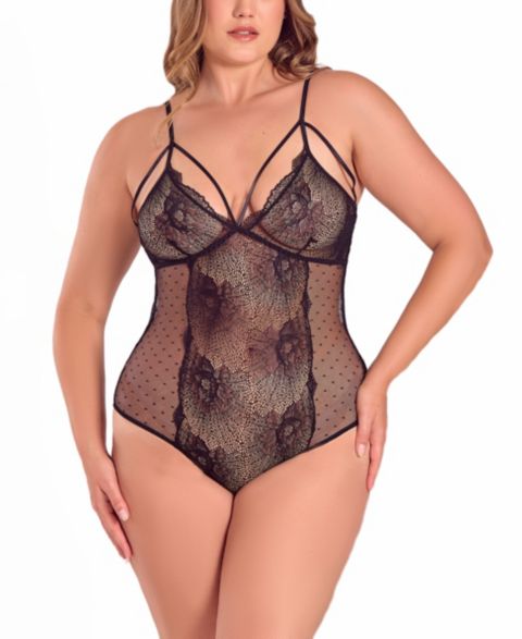 Боди, кружево, сетка, в горошек — iCollection, цвет: Чёрный