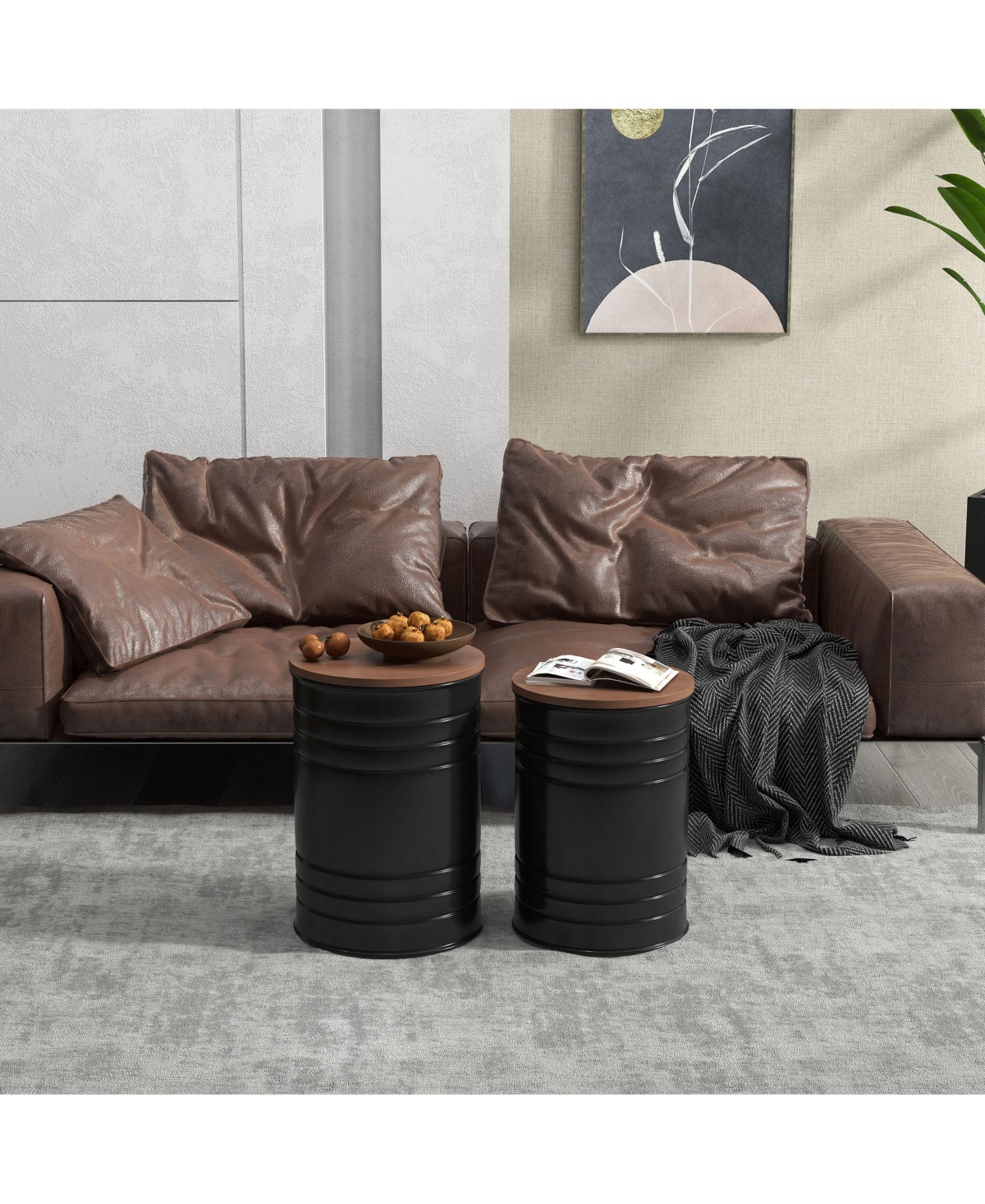Homcom Nesting Storage Ottomans Set of 2 with Lids, Hidden Space