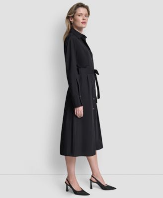 Women's Long-Sleeve Collared Neck Midi Shirt Dress