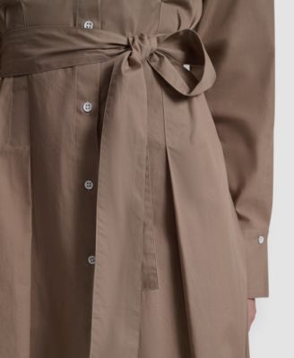 Women's Long-Sleeve Collared Neck Midi Shirt Dress