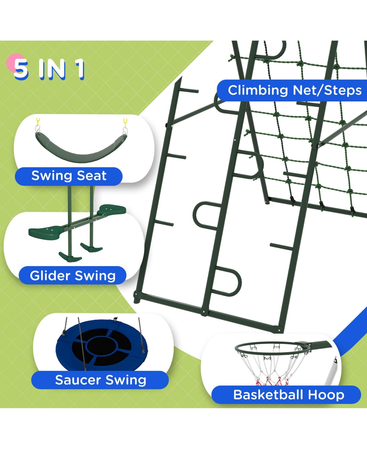 Outsunny Metal Swing Set for Backyard Holds up to 528 lbs. for Ages 3-8