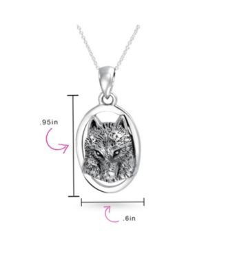 Set of 2 Celestial Werewolf Wicca Oval Animal Totem with Moon & Stars Pendant Necklace Oxidized Sterling Silver