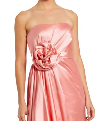Women's Strapless Satin Gown with Floral 3D Accent
