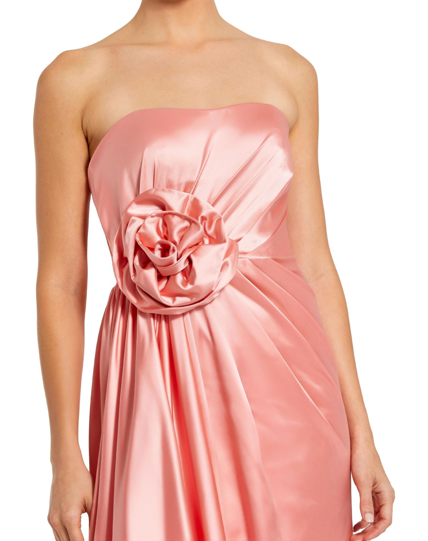Women's Strapless Satin Gown with Floral 3D Accent