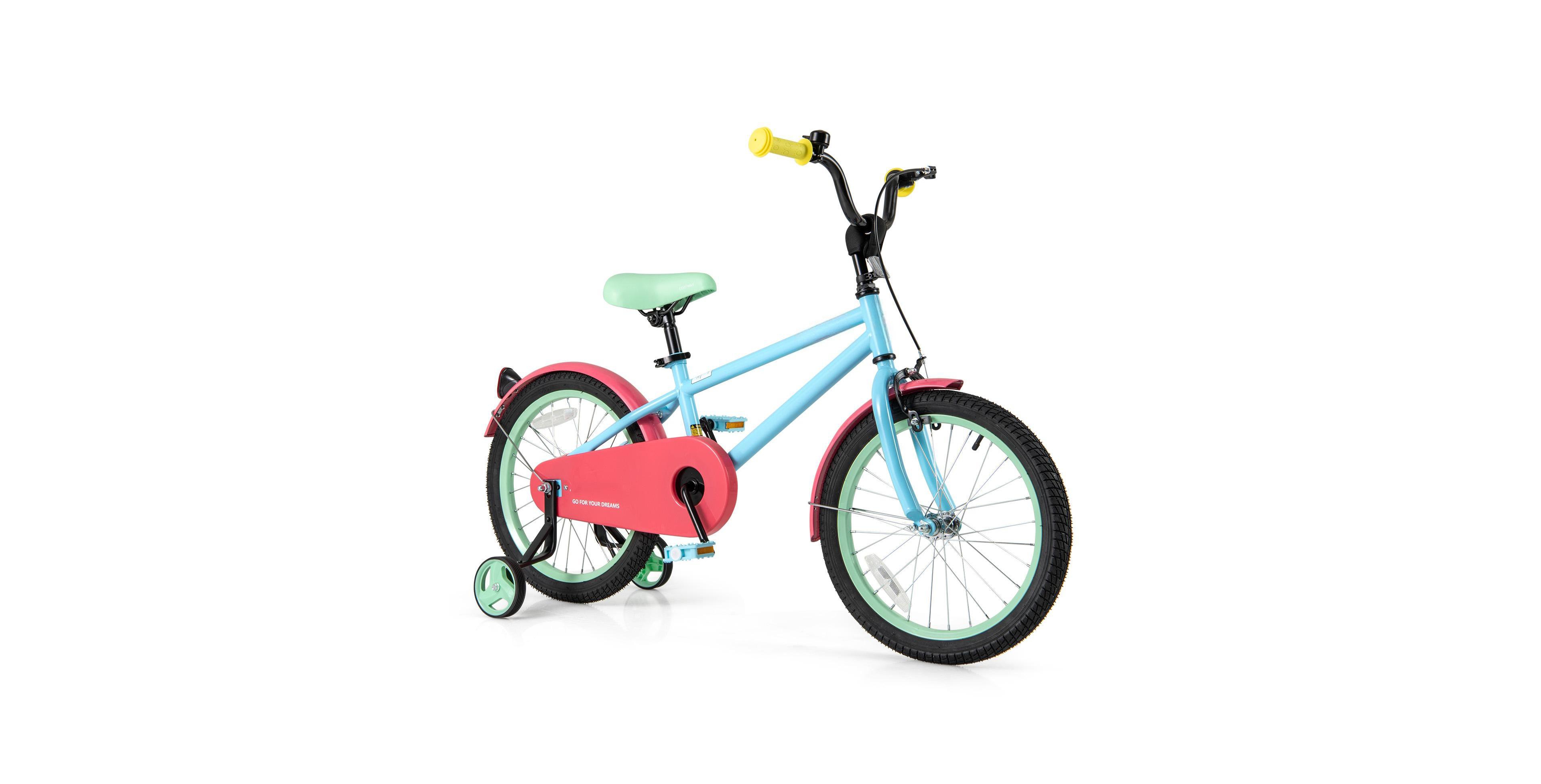 Hongge 18-Inch Kids Bike with Adjustable Handlebar, Saddle, and Training Wheels - Blue
